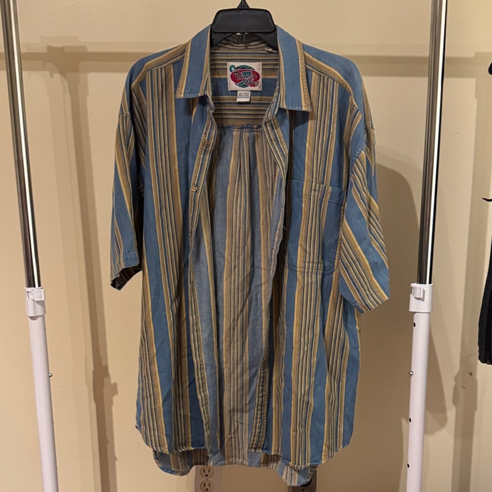 Casual Blue and Yellow Striped Men's Shirt H2